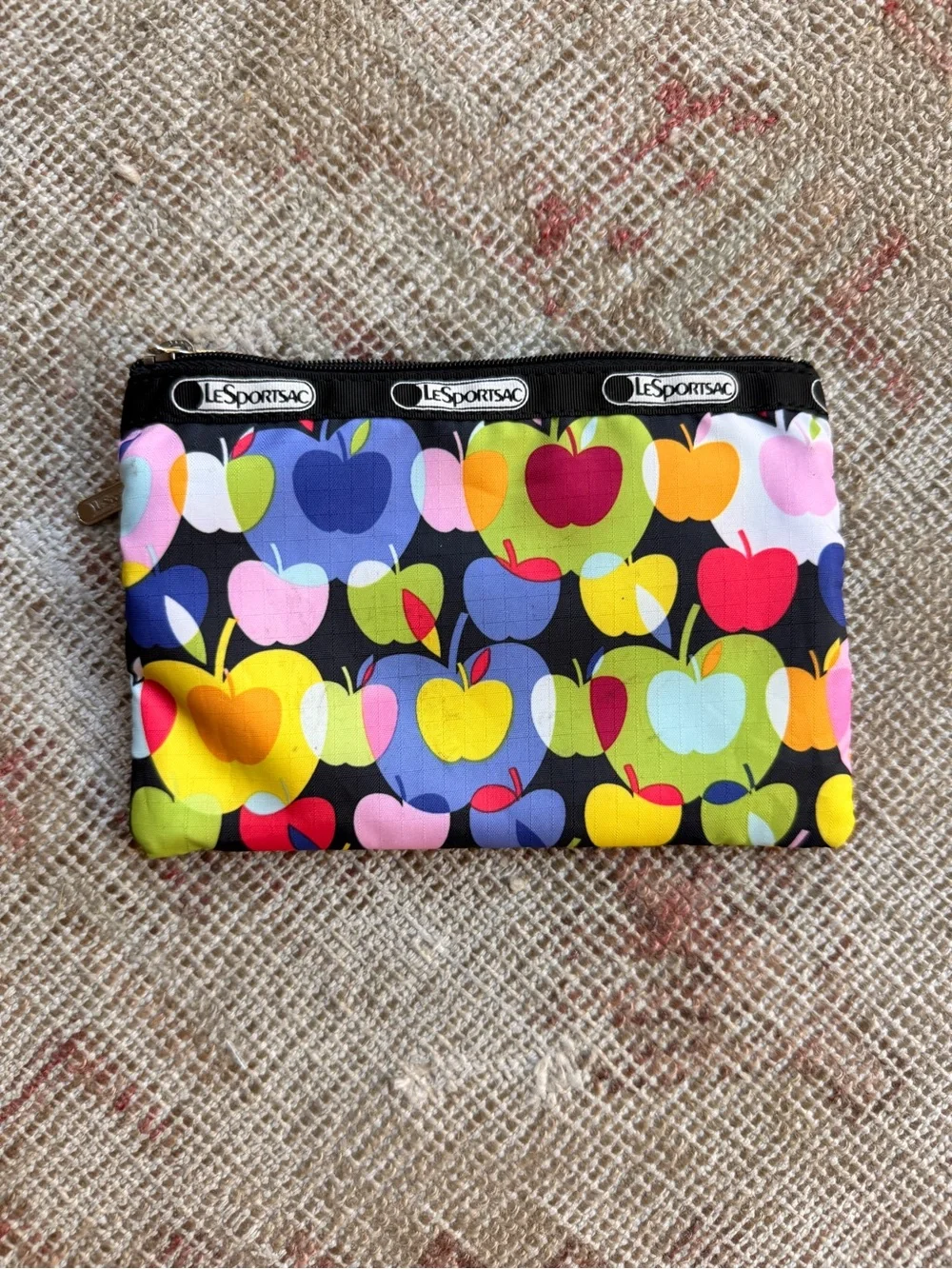 LeSportsac Black Multicolor Apple Triple-Zip Pouch